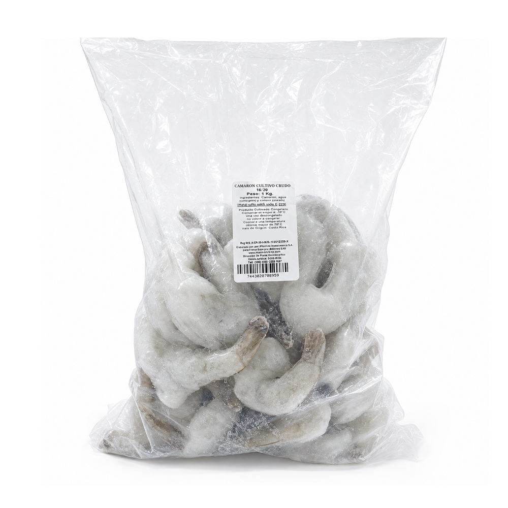 Empaque de Camarón Cultivo Crudo Mar Profundo talla 16-20, 1 kg